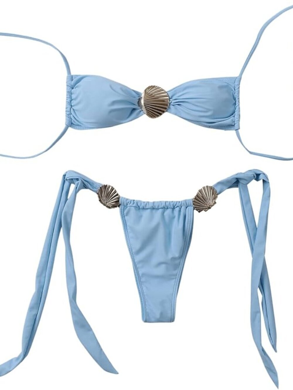🌊 NWT SHENHE Baby Blue Shell Ring Bikini Set - Size Small 🐚